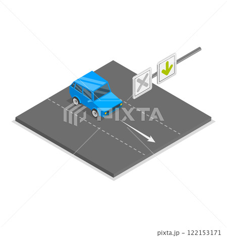 3D Isometric Flat Vector Illustration of Reversible Lane, Driving Rules and Tips. Item 4 122153171