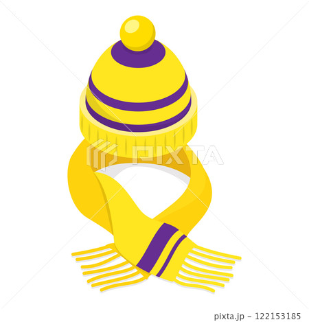3D Isometric Flat Vector Set of Childish Knitted Accessories, Winter Stylish Hats and Scarves. Item 7 3D Isometric Flat Vector Set of Childish Knitted Accessories, Winter Stylish Hats and Scarves. Item 7 122153185