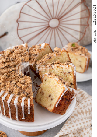 Chocolate chip cookie filled pound cake sliced, fun dessert idea Chocolate chip cookie filled pound cake sliced, fun dessert idea 122153621