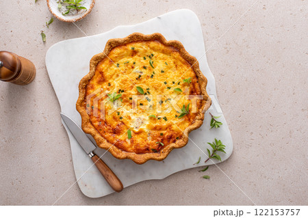 Salmon and cheese quiche freshly baked for breakfast Salmon and cheese quiche freshly baked for breakfast 122153757