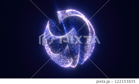 A blue sphere dotted with lights, floating in a dark expanse, reminiscent of a celestial body in a distant galaxy, highlighting abstract and digital art elements 122153835