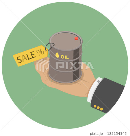 3D Isometric Flat Illustration of Sale Of Petroleum Products, Large Hand Gripping Oil Drum 3D Isometric Flat Illustration of Sale Of Petroleum Products, Large Hand Gripping Oil Drum 122154545