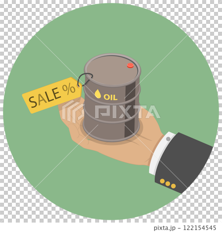 3D Isometric Flat Illustration of Sale Of Petroleum Products, Large Hand Gripping Oil Drum 3D Isometric Flat Illustration of Sale Of Petroleum Products, Large Hand Gripping Oil Drum 122154545