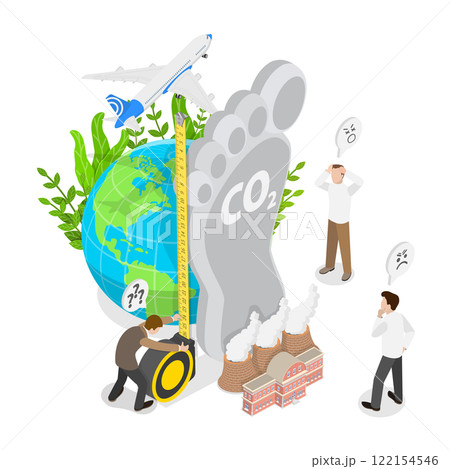 3D Isometric Flat  Illustration of Carbon Footprint, Representing Air Pollution through CO2 Emissions 122154546