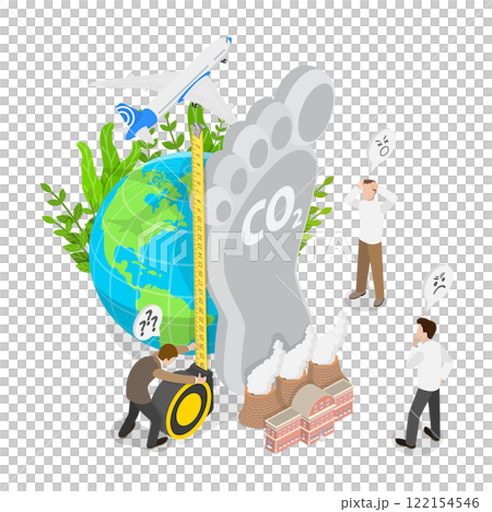 3D Isometric Flat Illustration of Carbon Footprint, Representing Air Pollution through CO2 Emissions 3D Isometric Flat Illustration of Carbon Footprint, Representing Air Pollution through CO2 Emissions 122154546