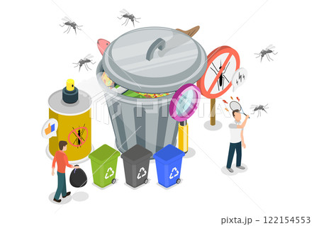 3D Isometric Flat  Illustration of Mosquito Based Infection, Preventing Malaria and Dengue Fever through Health Campaigns 122154553