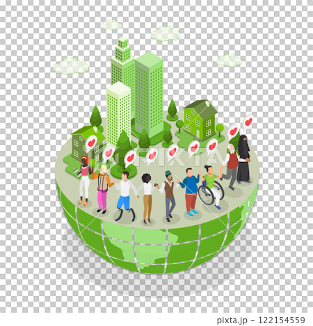 3D Isometric Flat  Illustration of Social Diversity, Multicultural Society 122154559