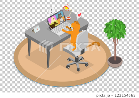 3D Isometric Flat Illustration of Videoconference Of Pets, A Home Animal Chatting with Friends through Online Video Conference on Laptop 3D Isometric Flat Illustration of Videoconference Of Pets, A Home Animal Chatting with Friends through Online Video Conference on Laptop 122154565
