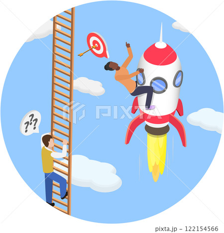 3D Isometric Flat  Illustration of Career Ladder, Business Success, Accomplishment and Development 122154566