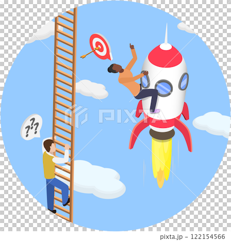 3D Isometric Flat  Illustration of Career Ladder, Business Success, Accomplishment and Development 122154566