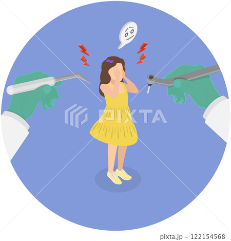 3D Isometric Flat  Illustration of Fear of Dentists, Dentaphobia 122154568