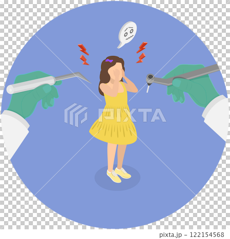 3D Isometric Flat  Illustration of Fear of Dentists, Dentaphobia 122154568