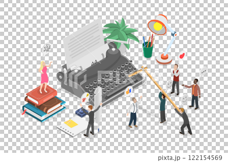 3D Isometric Flat  Illustration of Typewriter Together, Journalism and Creativity 122154569