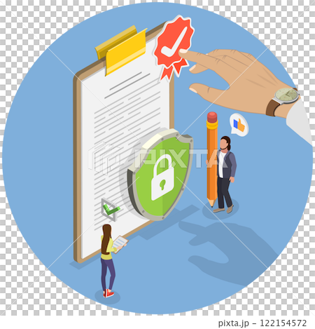 3D Isometric Flat  Illustration of Data Protection and Privacy, Official Guidelines Documen. 122154572
