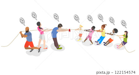 3D Isometric Flat  Illustration of Family Competition, Kids and Adults Compete Test Strength and Teamwork 122154574