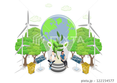 3D Isometric Flat  Illustration of Save The World, Embracing ESG and Green Business Policies 122154577