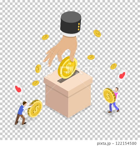 3D Isometric Flat  Illustration of Donation And Charity , Care and Support for Vulnerable Segment 122154580
