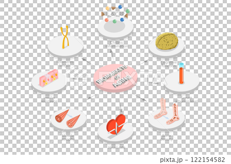 3D Isometric Flat  Illustration of Aging Process, Natural Changes in Physical and Mental Capacities 122154582