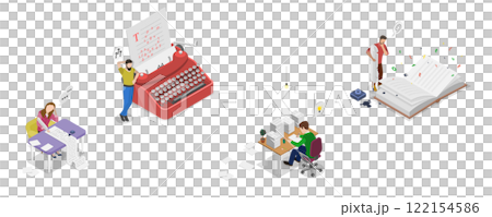 3D Isometric Flat Illustration of Writers Or Poets , Literature as Hobby or Profession 3D Isometric Flat Illustration of Writers Or Poets , Literature as Hobby or Profession 122154586