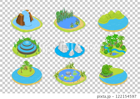 3D Isometric Flat Set of Natural Water Landscape , River, Waterfall, Pond, and Fountain 3D Isometric Flat Set of Natural Water Landscape , River, Waterfall, Pond, and Fountain 122154597
