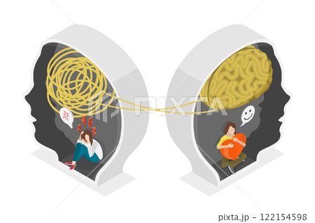 3D Isometric Flat  Illustration of Psychology And Bipolar Treatment, Mental Health Problems 122154598