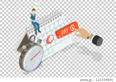 3D Isometric Flat  Illustration of Payment Calendar, Efficient Organization of Bills and Expenses 122154605