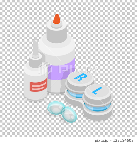 3D Isometric Flat  Illustration of Eye Contact Lenses Moisturizing And Care, Vision Correction, Optometry Accessory 122154608