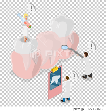 3D Isometric Flat  Illustration of Impacted Tooth, Swollen Gum Due to Tooth Problem 122154612