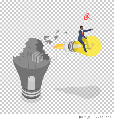 3D Isometric Flat  Illustration of Disruptive Innovation, Entrepreneur Leads Industry Change with Innovative Idea 122154621