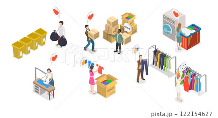 3D Isometric Flat  Illustration of Recycling And Donation, Donating Garments To Charity 122154627