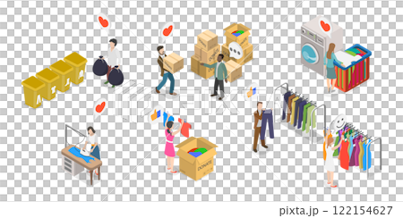 3D Isometric Flat  Illustration of Recycling And Donation, Donating Garments To Charity 122154627