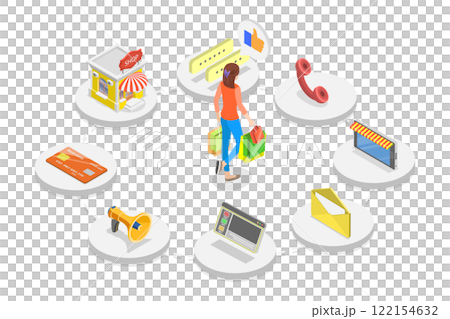 3D Isometric Flat  Illustration of Omnichannel Marketing, Seamless Interactions, Personalized Touchpoints 122154632