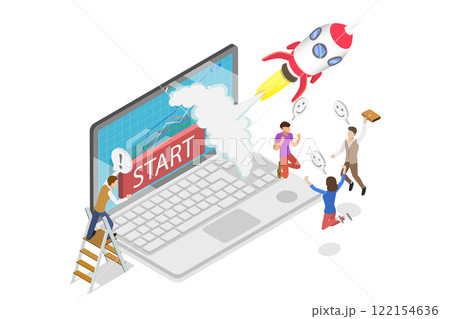 3D Isometric Flat  Illustration of Startup New Business, Initiating a Fresh Entrepreneurial Venture 122154636