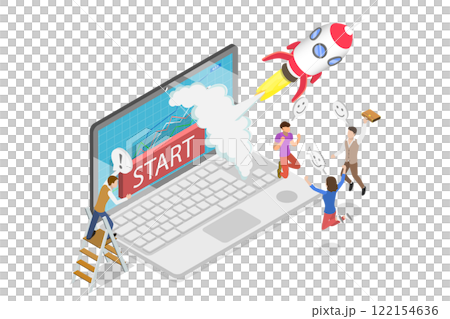 3D Isometric Flat  Illustration of Startup New Business, Initiating a Fresh Entrepreneurial Venture 122154636