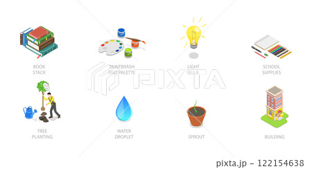 3D Isometric Flat  Illustration of Social Eco Care, Environmental and Educational Initiatives 122154638
