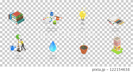 3D Isometric Flat  Illustration of Social Eco Care, Environmental and Educational Initiatives 122154638