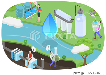 3D Isometric Flat Illustration of Water Purification Systems, Sewage Treatment Processes 3D Isometric Flat Illustration of Water Purification Systems, Sewage Treatment Processes 122154639