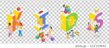 3D Isometric Flat Illustration of Kids, Happy Children Having Fun Together 3D Isometric Flat Illustration of Kids, Happy Children Having Fun Together 122154642