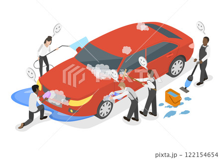 3D Isometric Flat  Illustration of Car Wash Service, Vehicle Clean Station 122154654