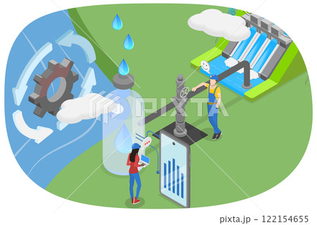 3D Isometric Flat Illustration of Water Conservation And Reuse Management, Earth Resources Preserving 3D Isometric Flat Illustration of Water Conservation And Reuse Management, Earth Resources Preserving 122154655
