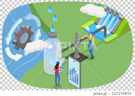 3D Isometric Flat Illustration of Water Conservation And Reuse Management, Earth Resources Preserving 3D Isometric Flat Illustration of Water Conservation And Reuse Management, Earth Resources Preserving 122154655
