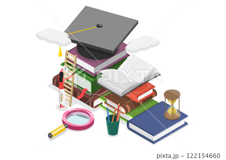 3D Isometric Flat  Illustration of Growth Education And Development, Self-Improvement Through Reading 122154660