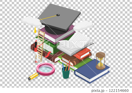 3D Isometric Flat  Illustration of Growth Education And Development, Self-Improvement Through Reading 122154660