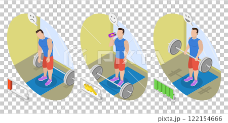 3D Isometric Flat  Illustration of Increas Training Power And Productivity , Beverage for Strength and Energy Boost 122154666