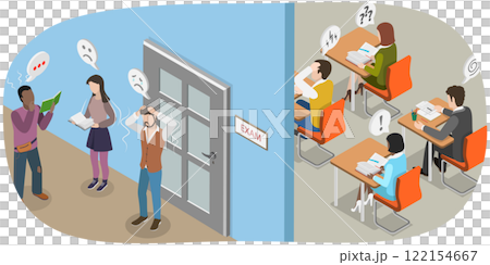 3D Isometric Flat Illustration of Educational Stress, Anxiety Palpable In The Exam 3D Isometric Flat Illustration of Educational Stress, Anxiety Palpable In The Exam 122154667