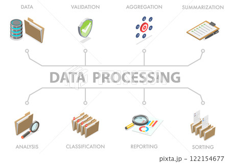 3D Isometric Flat Illustration of Data Processing, Statistics and Analytics 3D Isometric Flat Illustration of Data Processing, Statistics and Analytics 122154677
