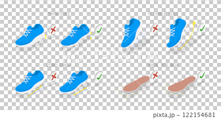 3D Isometric Flat  Illustration of Barefoot Shoes Advantages, Healthy Feet 122154681