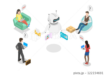 3D Isometric Flat  Illustration of Artificial Intelligence In Marketing, Customer Queries and Assistance 122154691