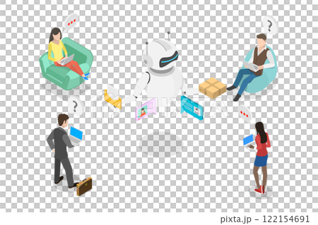 3D Isometric Flat  Illustration of Artificial Intelligence In Marketing, Customer Queries and Assistance 122154691