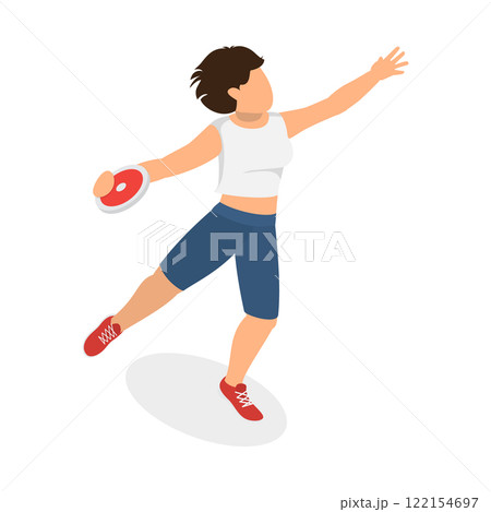 3D Isometric Flat  Illustration of Discus Throwing Athlete, Sports and Competition 122154697